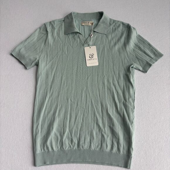 collars & co Other - Collars & Co Maranello Polo Men S Light Green Cotton Silk Knit Ribbed Preppy NWT